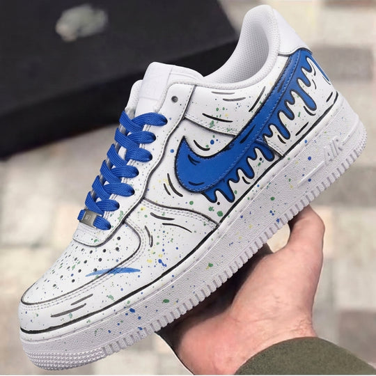 Custom Air Force 1 Blue Drip Splatter