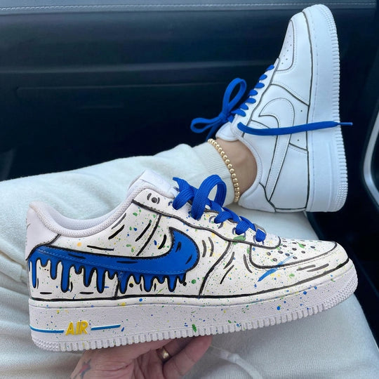 Custom Air Force 1 Blue Drip Splatter