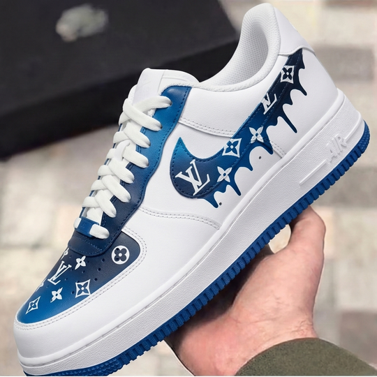 Custom Air Force 1 Blue LV Drip Print