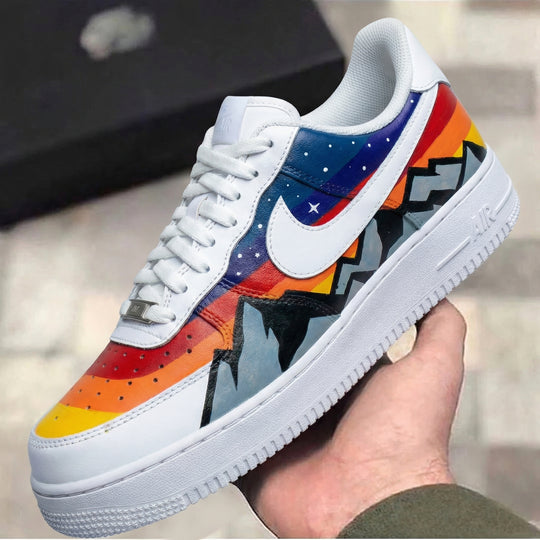 Custom Air Force 1 Blue Orange Red Yellow Mountain Starry Sky Sunset