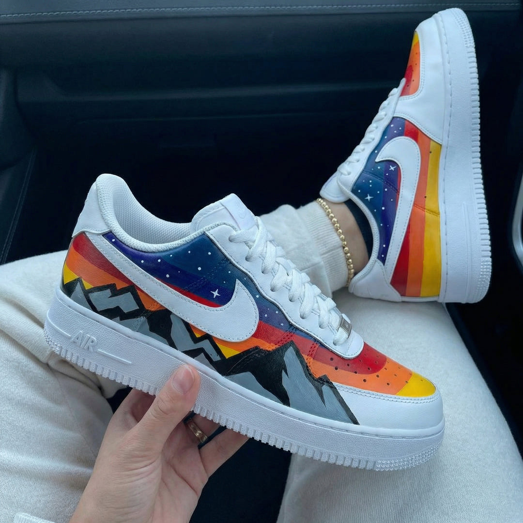 Custom Air Force 1 Blue Orange Red Yellow Mountain Starry Sky Sunset