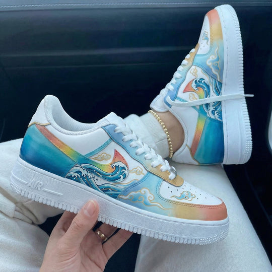 Custom Air Force 1 Blue Orange Wave Pattern