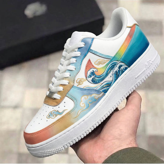 Custom Air Force 1 Blue Orange Wave Pattern