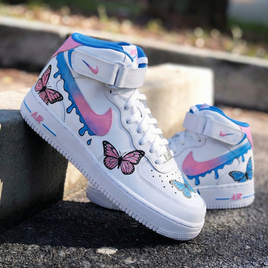Custom Air Force 1 Blue Pink Butterflies