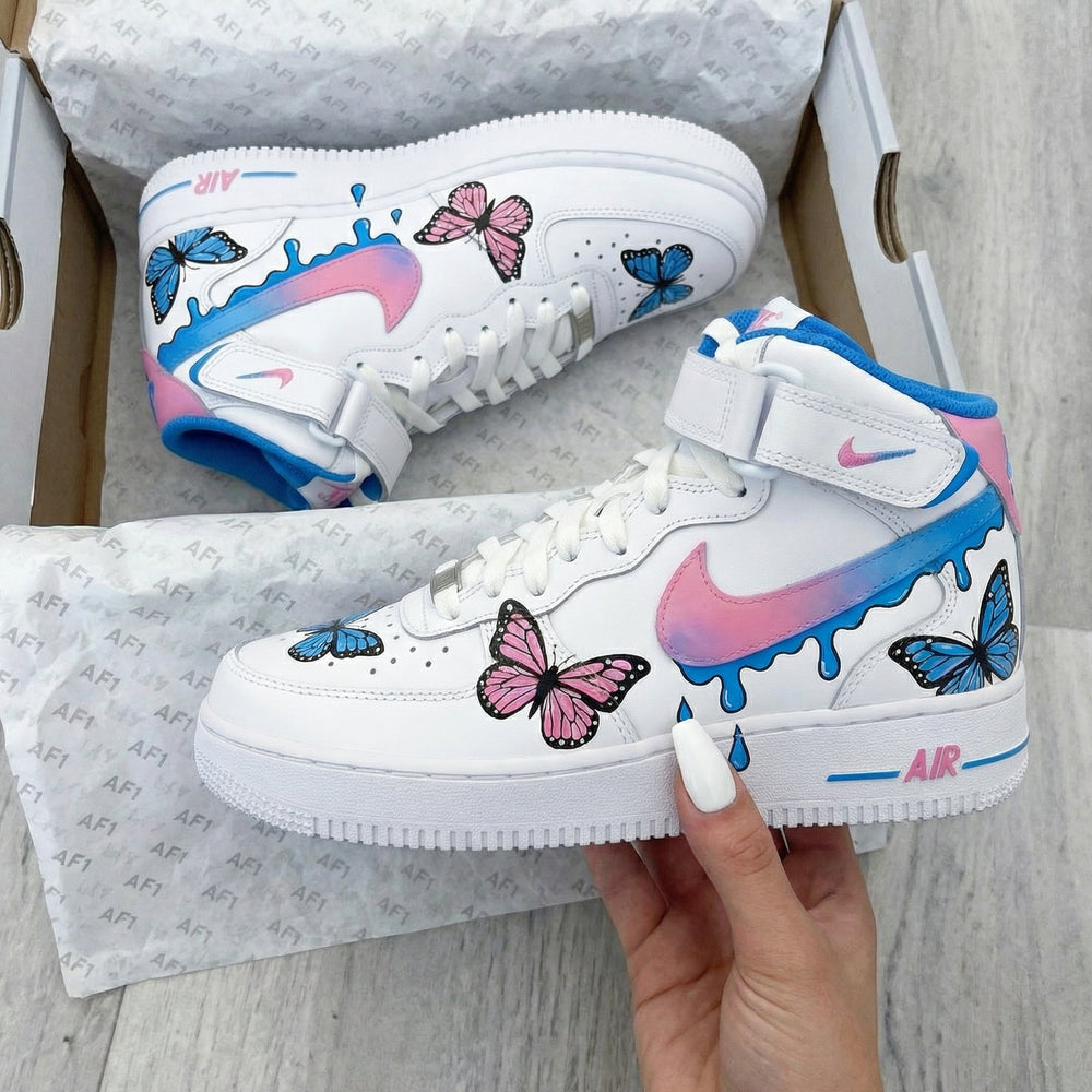Custom Air Force 1 Blue Pink Butterflies