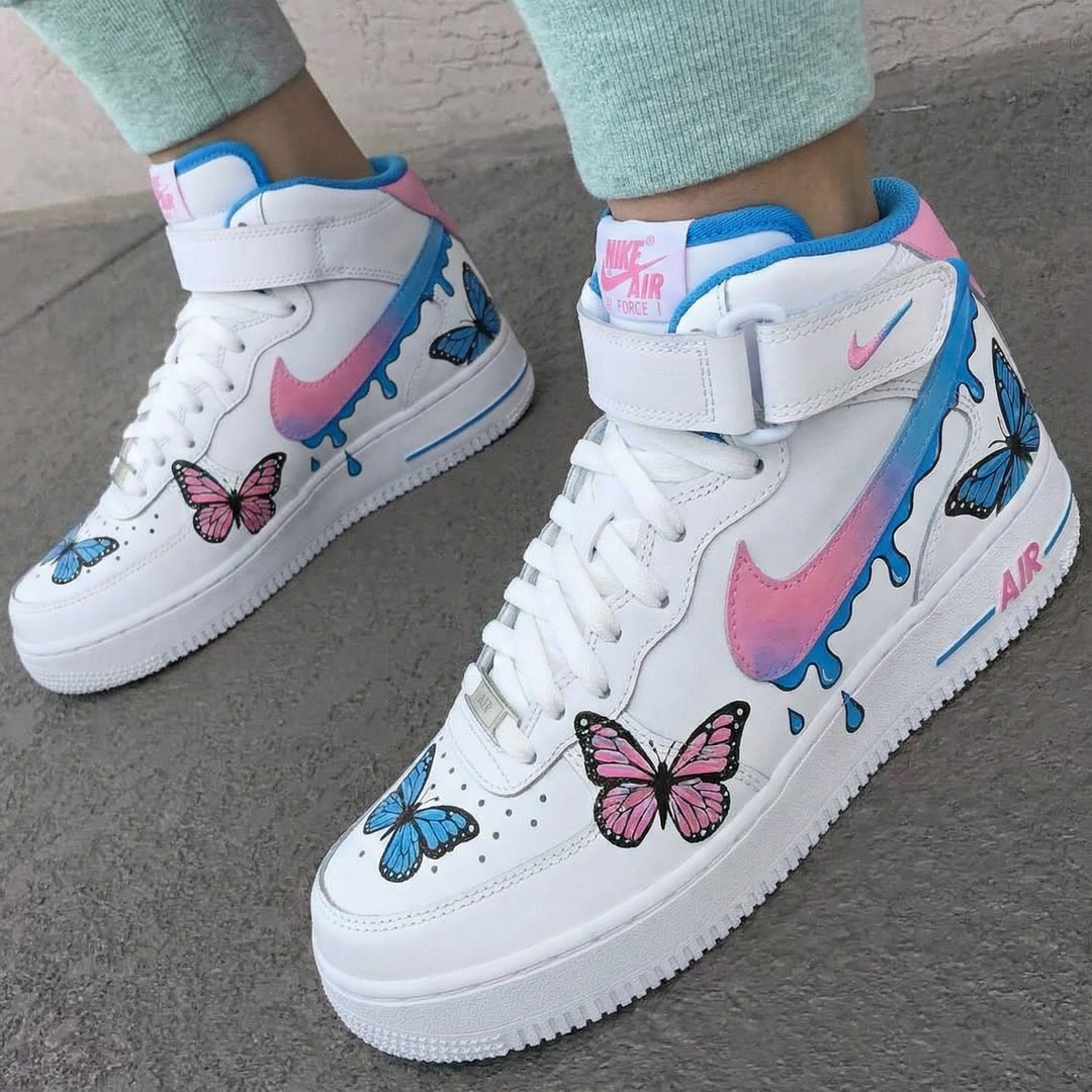 Custom Air Force 1 Blue Pink Butterflies