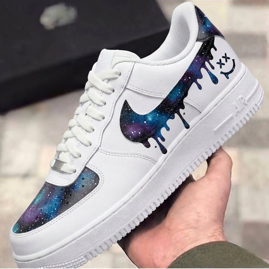 Custom Air Force 1 Blue Purple Galaxy Drippy Smiley