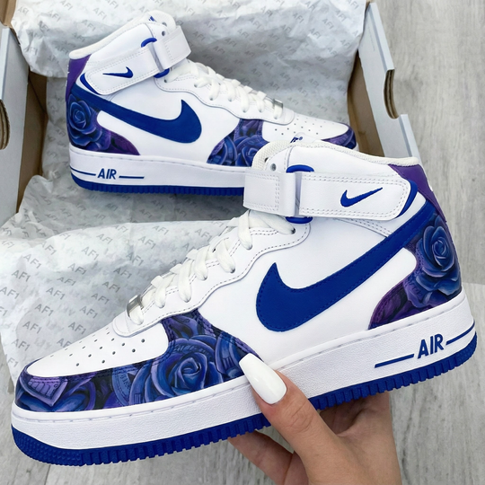 Custom Air Force 1 Blue Purple Rose Design