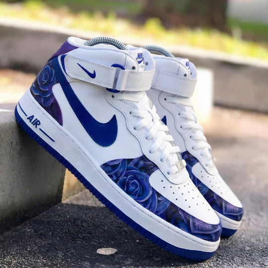 Custom Air Force 1 Blue Purple Rose Design