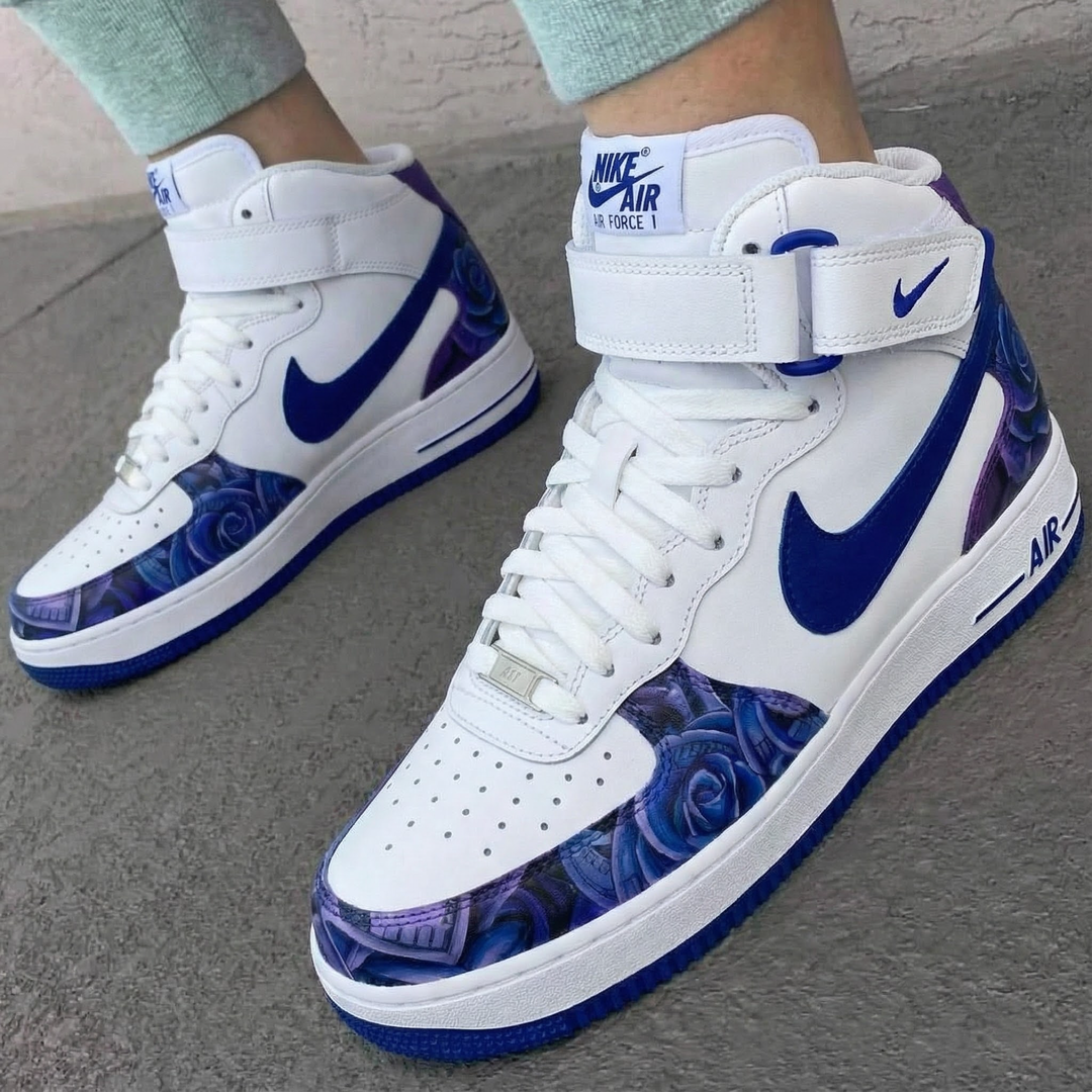 Custom Air Force 1 Blue Purple Rose Design