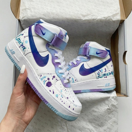 Custom Air Force 1 Blue Purple Splash Design