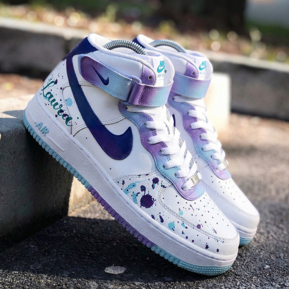 Custom Air Force 1 Blue Purple Splash Design