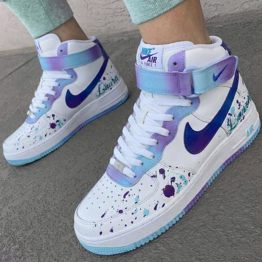 Custom Air Force 1 Blue Purple Splash Design