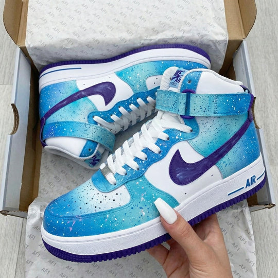 Custom Air Force 1 Blue Purple Splatter Design