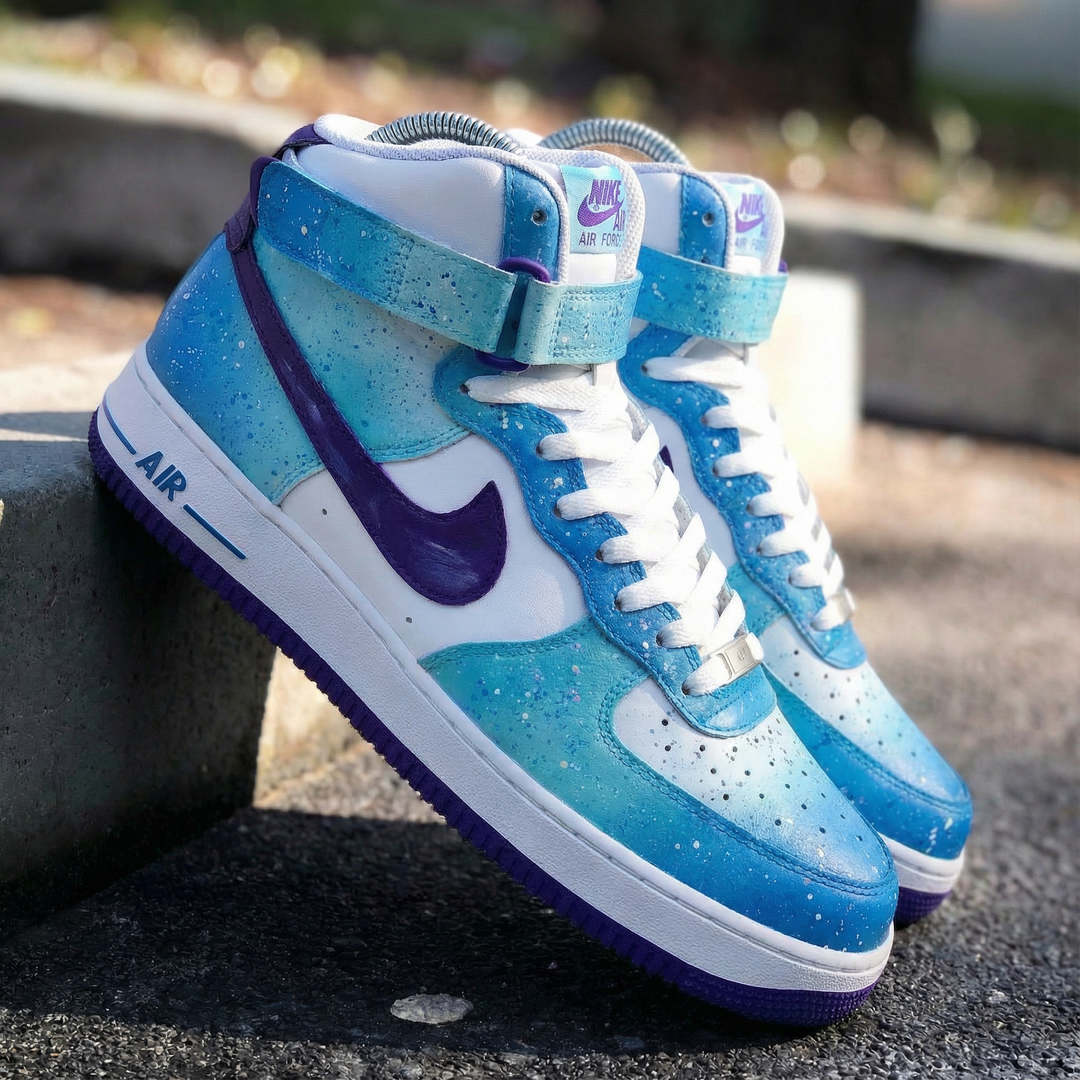 Custom Air Force 1 Blue Purple Splatter Design