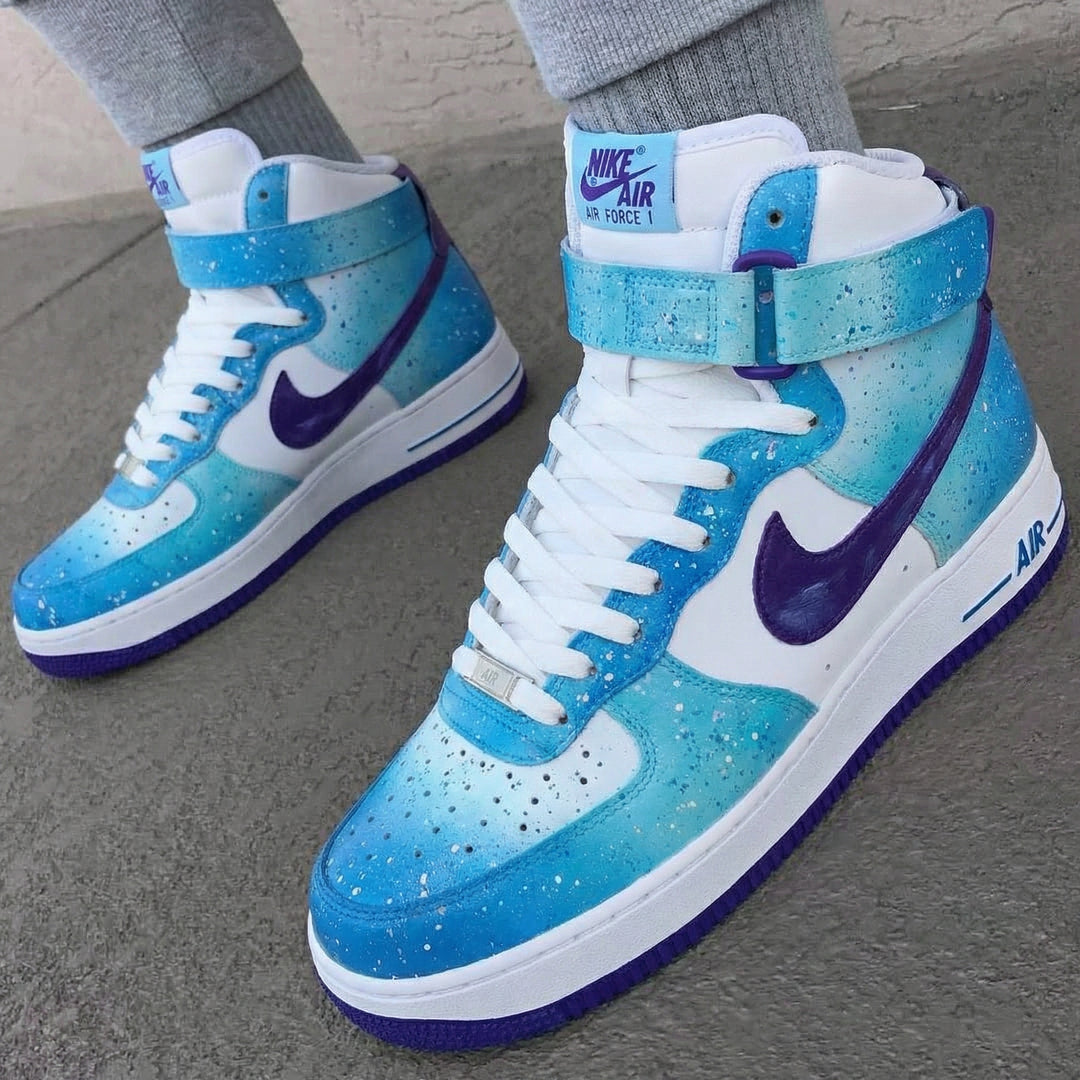 Custom Air Force 1 Blue Purple Splatter Design