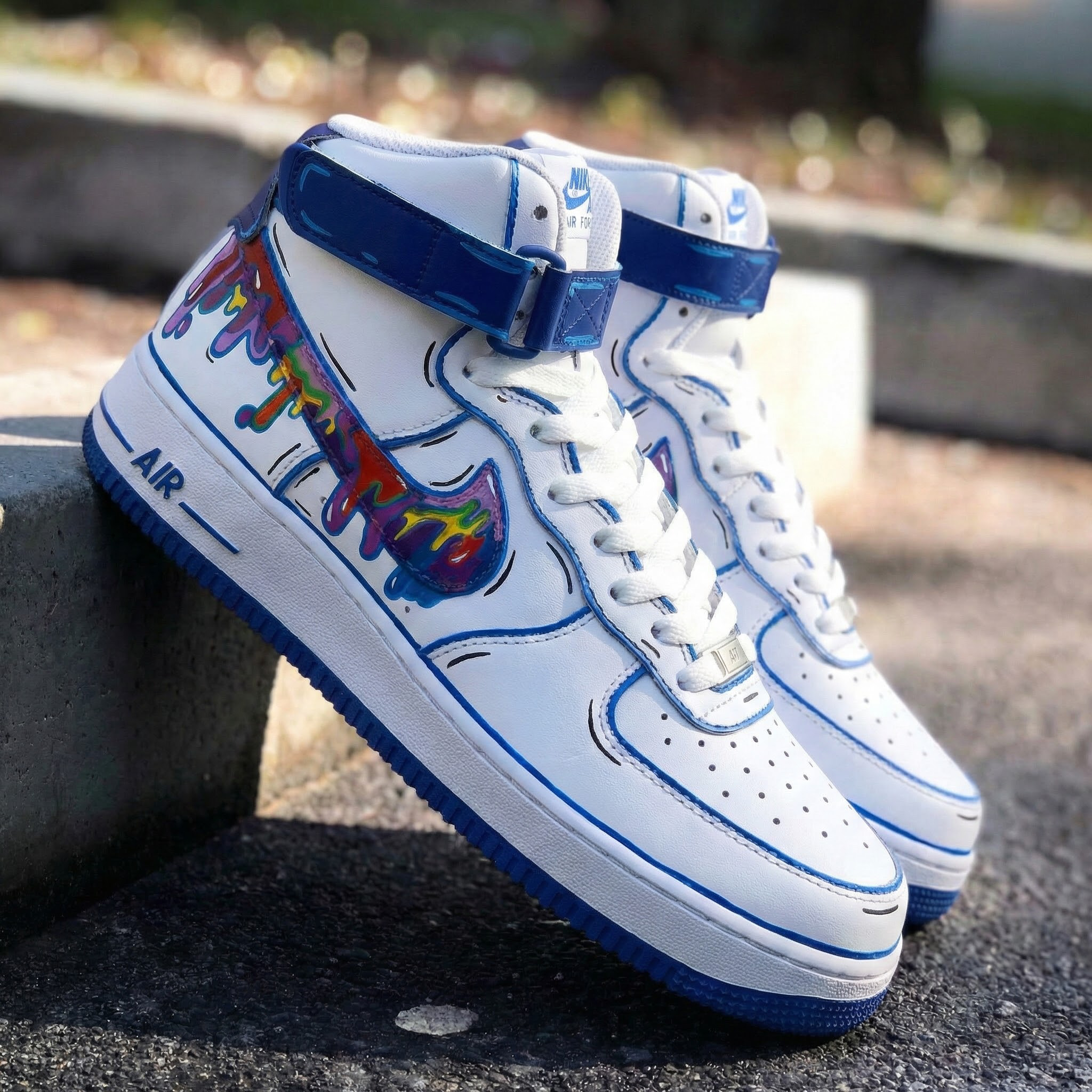 Custom Air Force 1 Blue Rainbow Drip Design – Lilaccustom