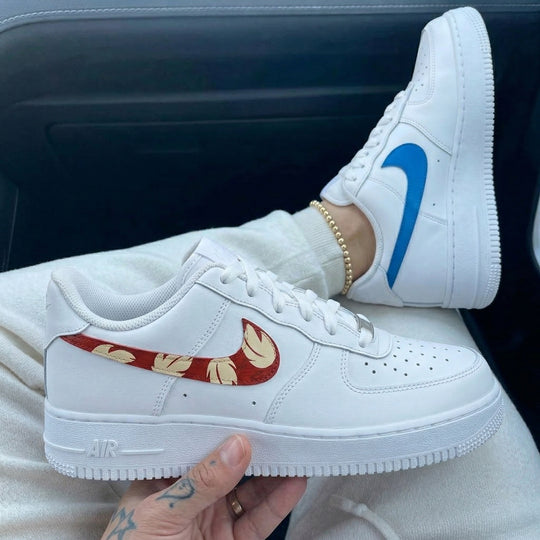Custom Air Force 1 Blue Red Stitch Leaves