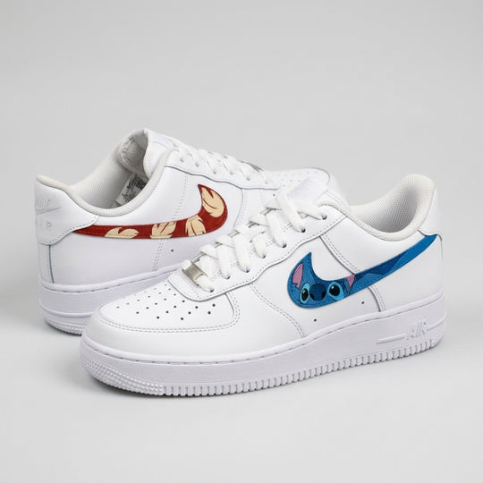 Custom Air Force 1 Blue Red Stitch Leaves
