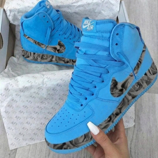 Custom Air Force 1 Blue Rose Pattern
