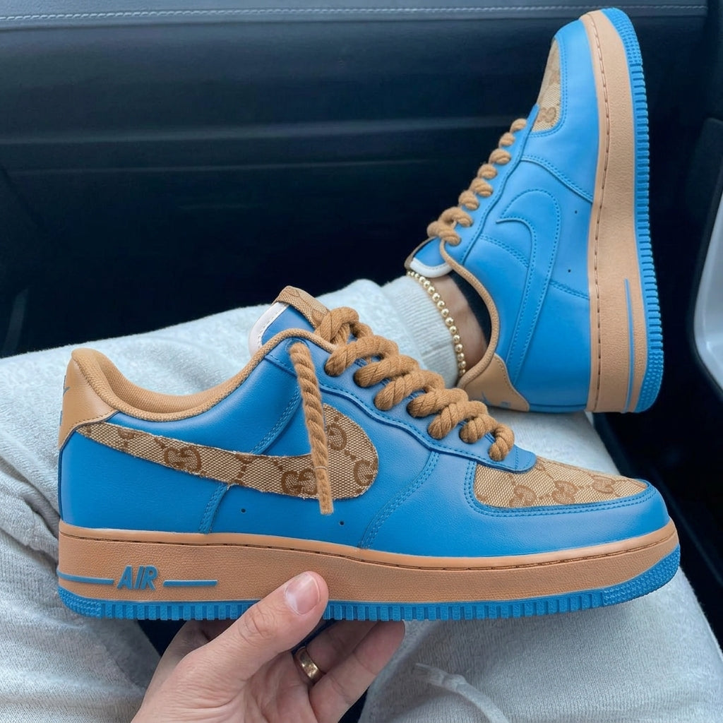 Custom Air Force 1 Blue Tan GG Rope Laces