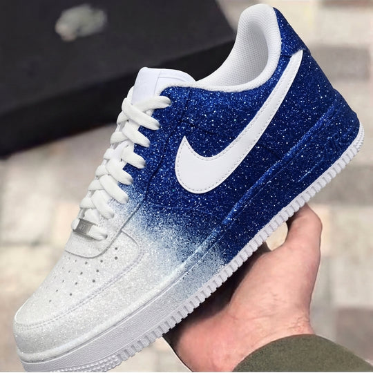Custom Air Force 1 Blue White Glitter Gradient
