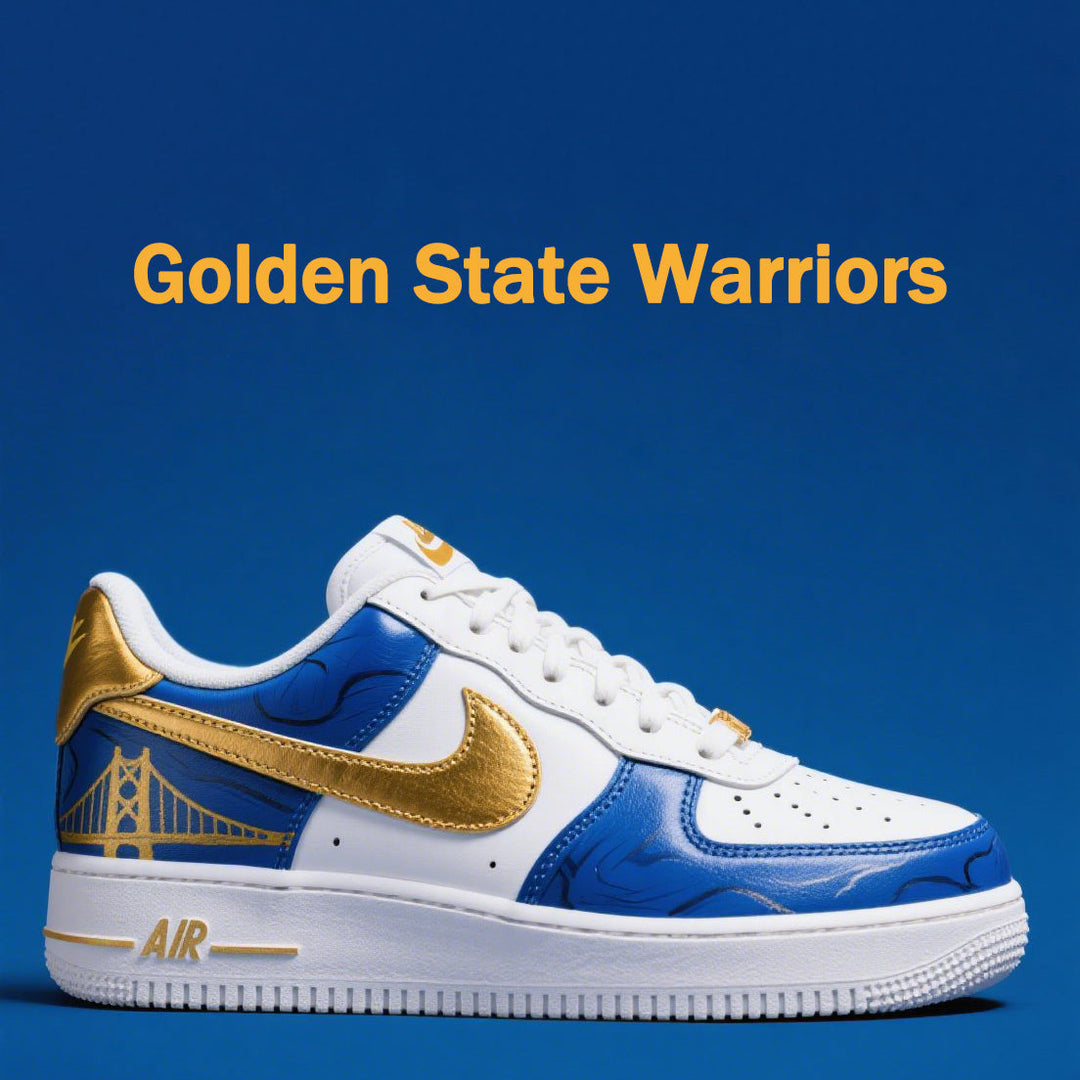 Custom Air Force 1 Blue White Gold Golden State Warriors NBA 