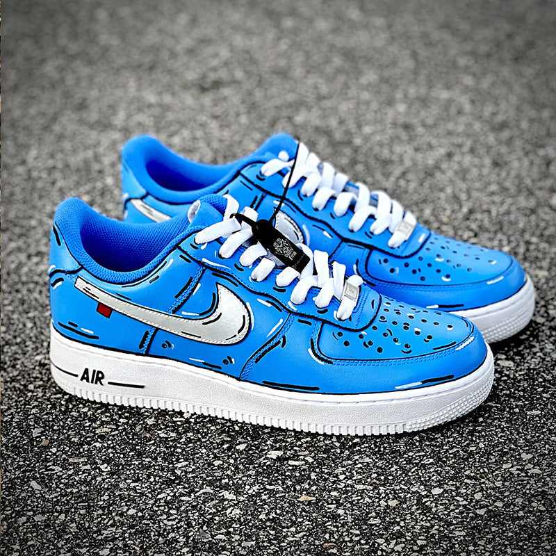 Custom Air Force 1 Blue With Cartoon Pattern 