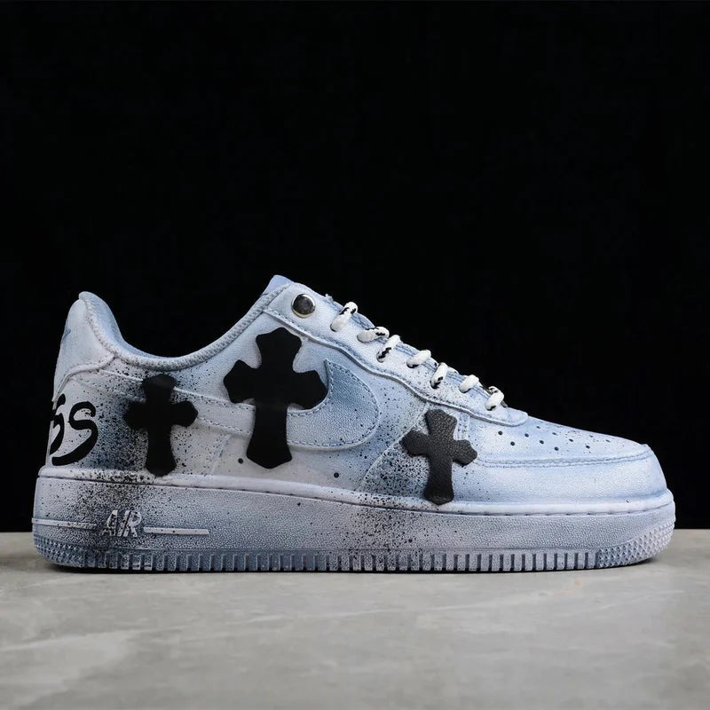 Custom Air Force 1 Blue With Cross Chrome Hearts