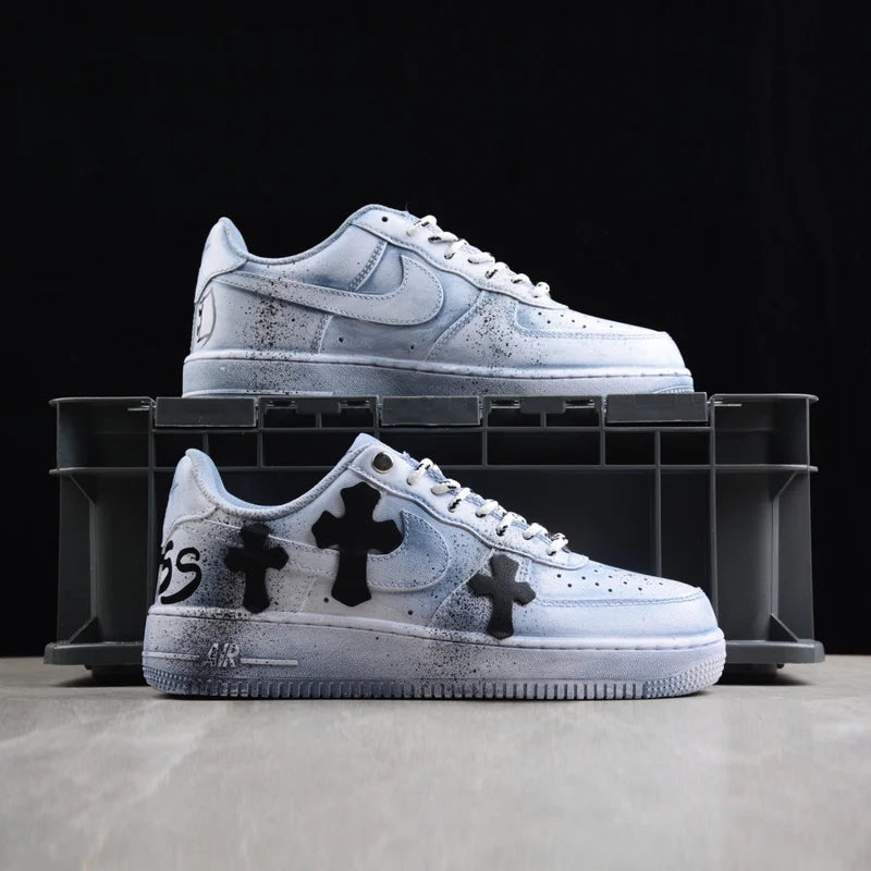 Custom Air Force 1 Blue With Cross Chrome Hearts