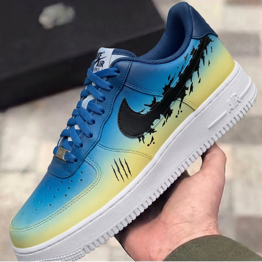 Custom Air Force 1 Blue Yellow Scratch Splash