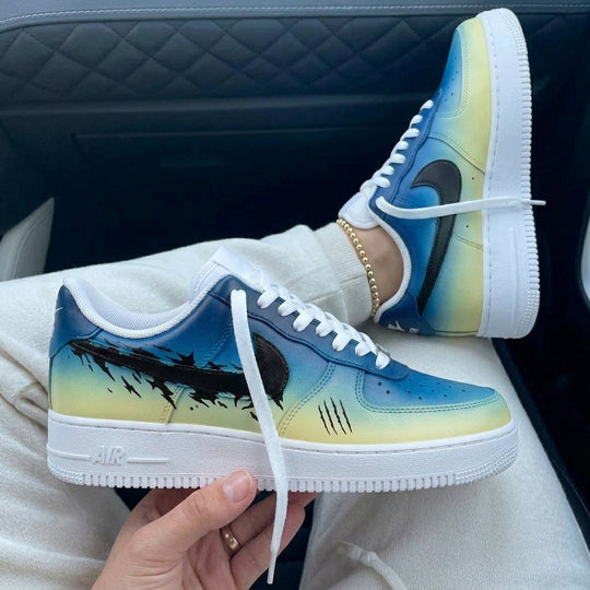 Custom Air Force 1 Blue Yellow Scratch Splash