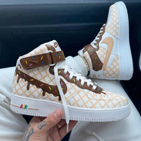 Custom Air Force 1 Brown Beige Chocolate Drip Colorful Sprinkles Waffle Pattern