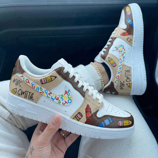 Custom Air Force 1 Brown Beige School Supplies Theme