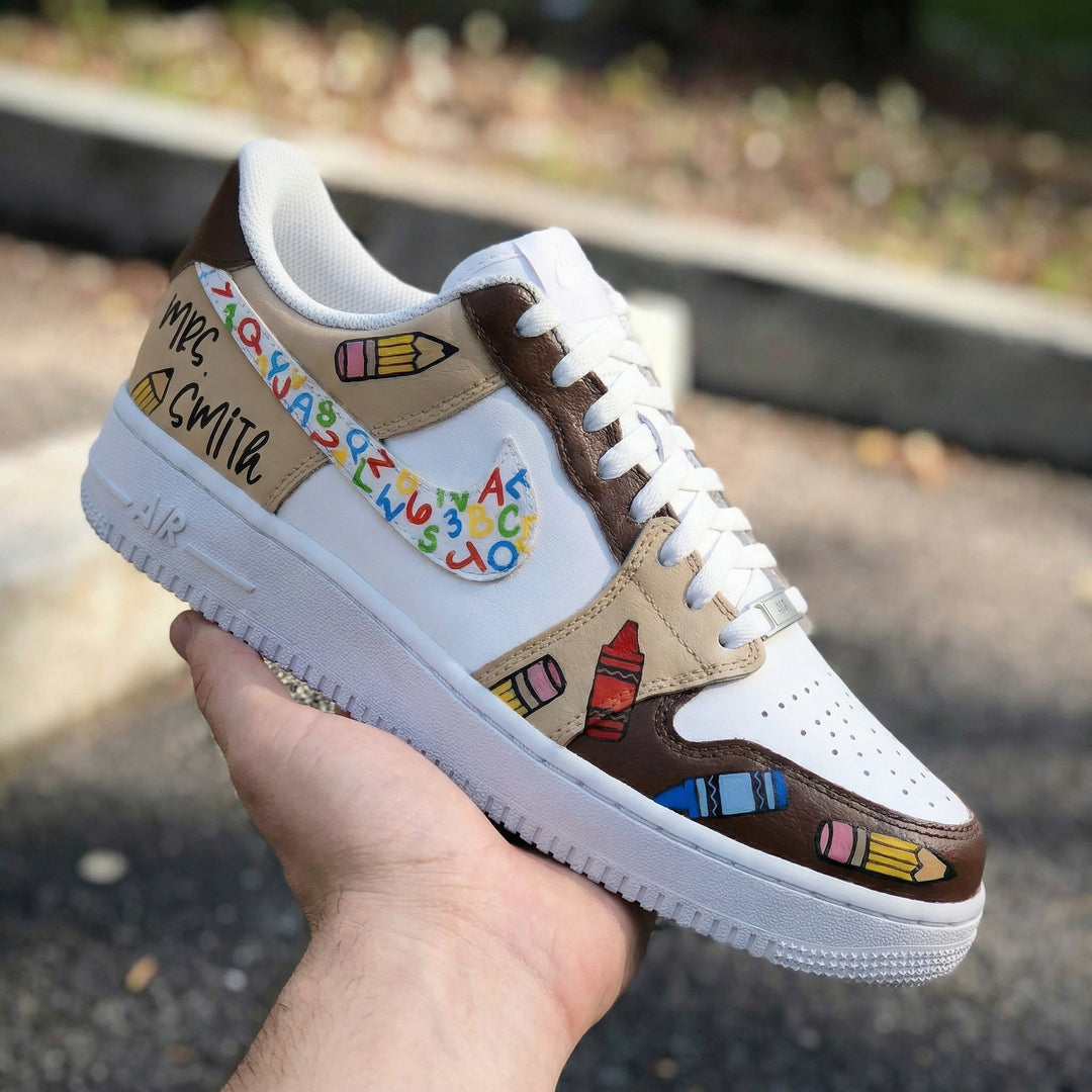 Custom Air Force 1 Brown Beige School Supplies Theme