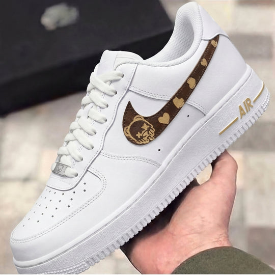 Custom Air Force 1 Brown Gold Bear Hearts