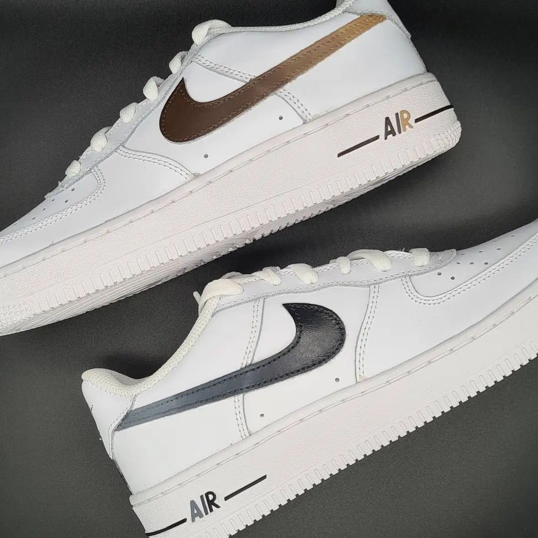 Custom Air Force 1 Brown Grey Swoosh Design