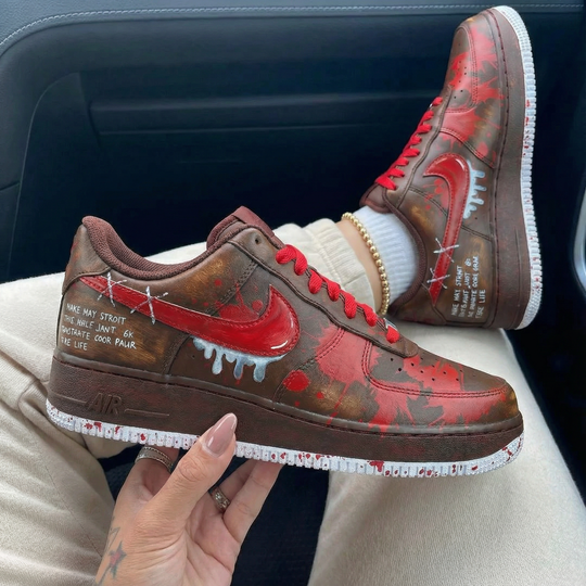 Custom Air Force 1 Brown Red Splatter Design