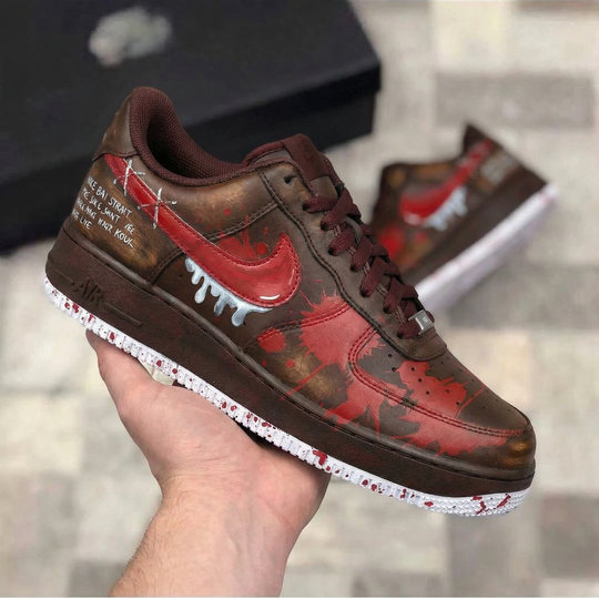 Custom Air Force 1 Brown Red Splatter Design