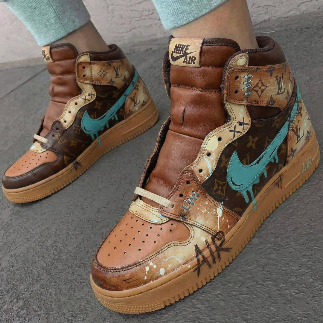 Custom Air Force 1 Brown Teal LV Pattern