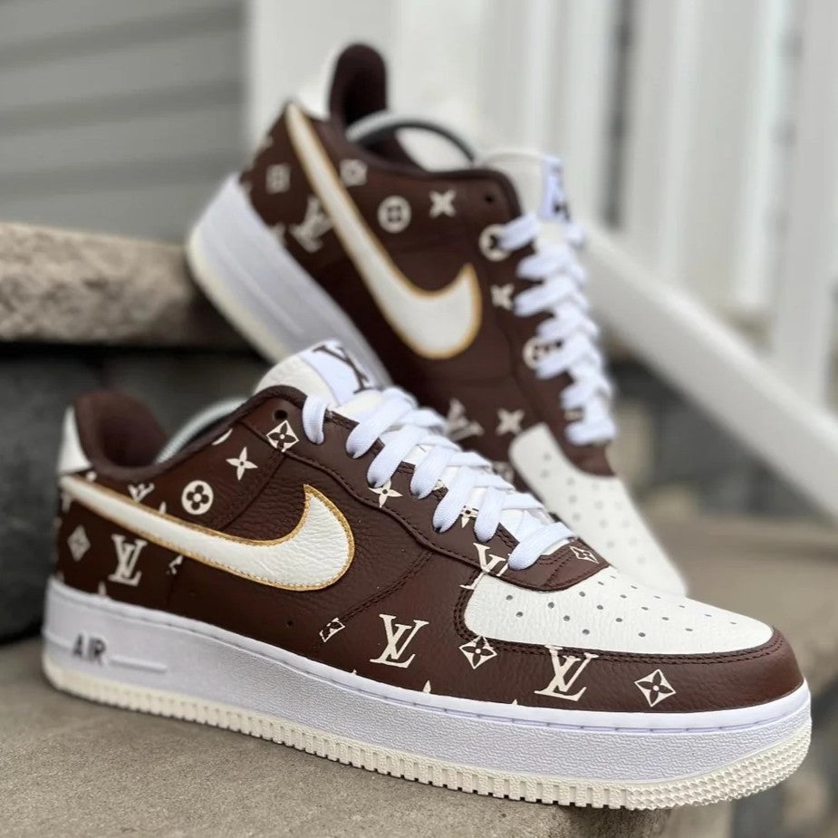 Custom Air Force 1 Brown With LV Patterns 