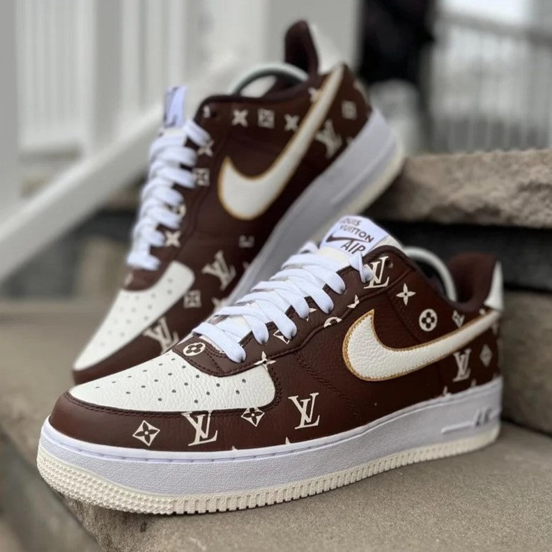 Custom Air Force 1 Brown With LV Patterns 