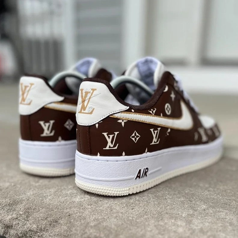 Custom Air Force 1 Brown With LV Patterns 