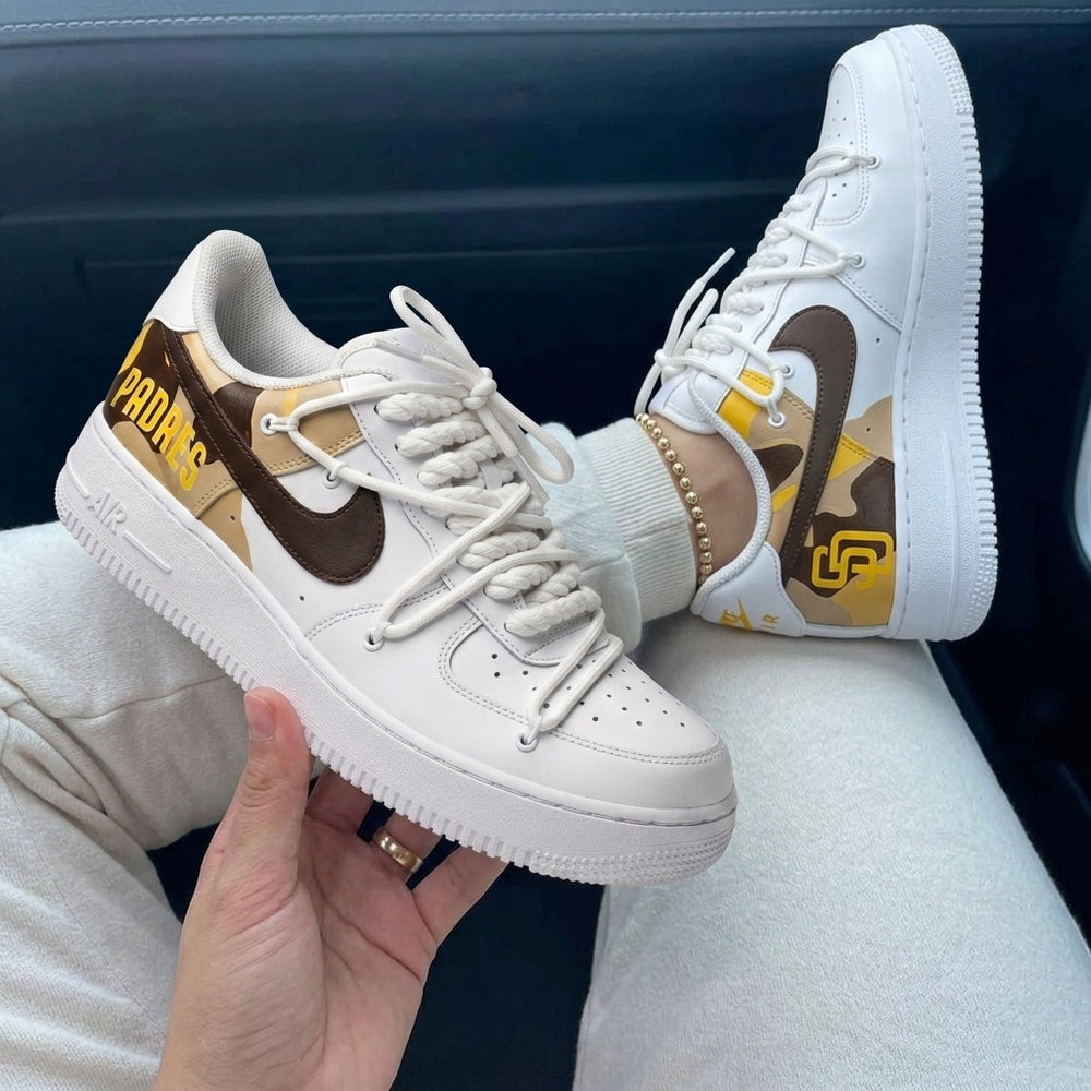 Custom Air Force 1 Brown Yellow Camo SD Logo