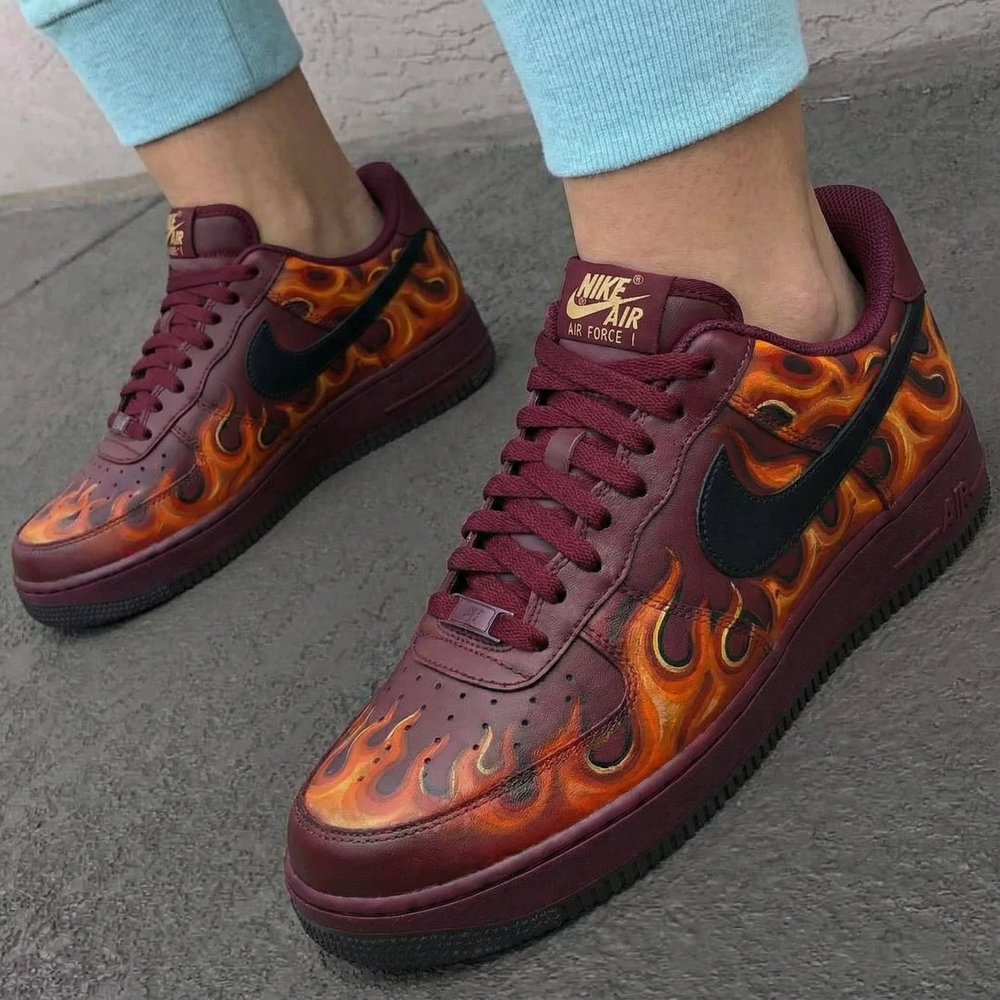 Custom Air Force 1 Burgundy Flame Pattern