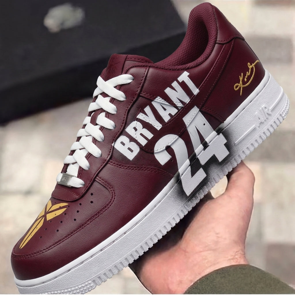 Custom Air Force 1 Burgundy Gold Bryant 24