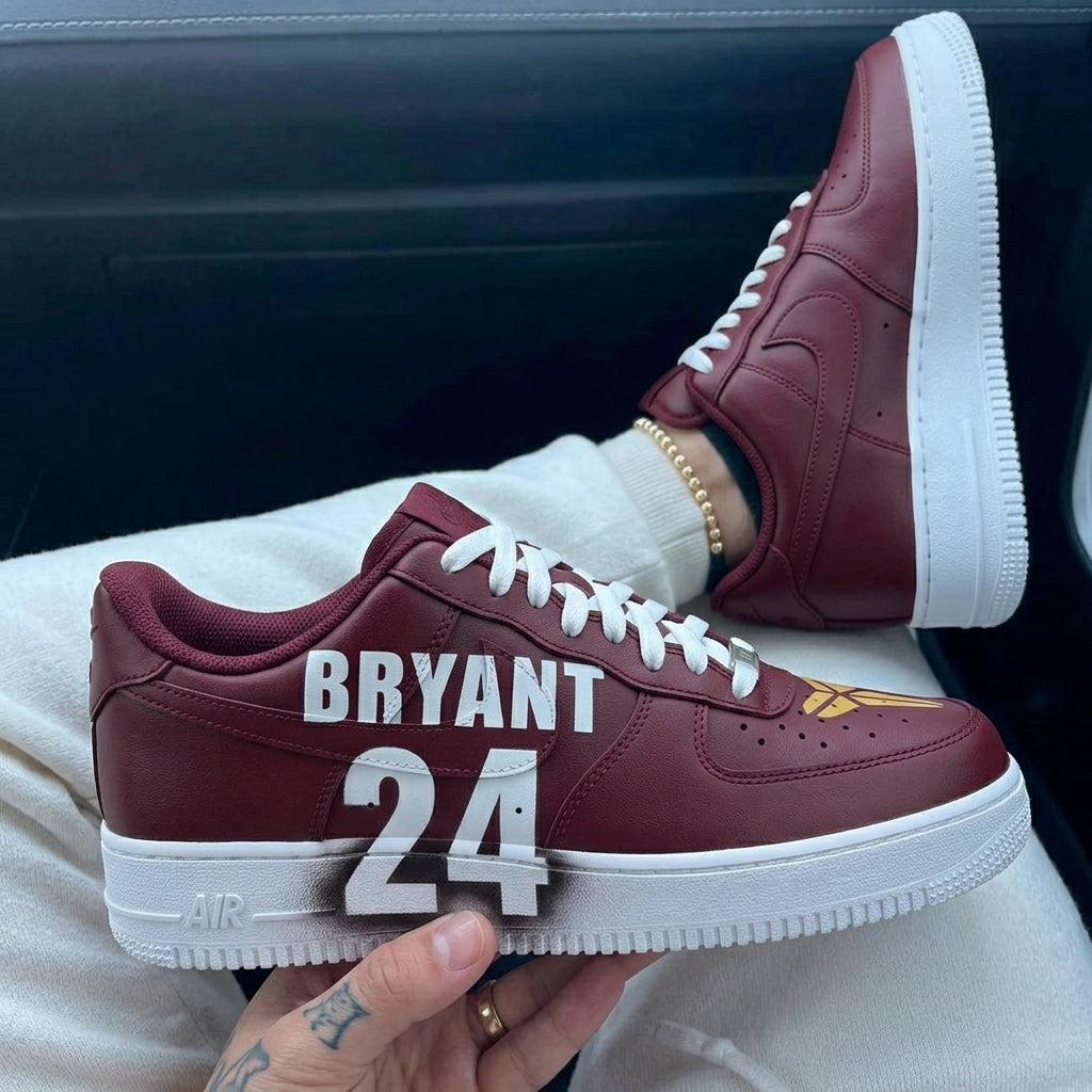 Custom Air Force 1 Burgundy Gold Bryant 24