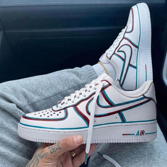 Custom Air Force 1 Burgundy Teal Cartoon Outline