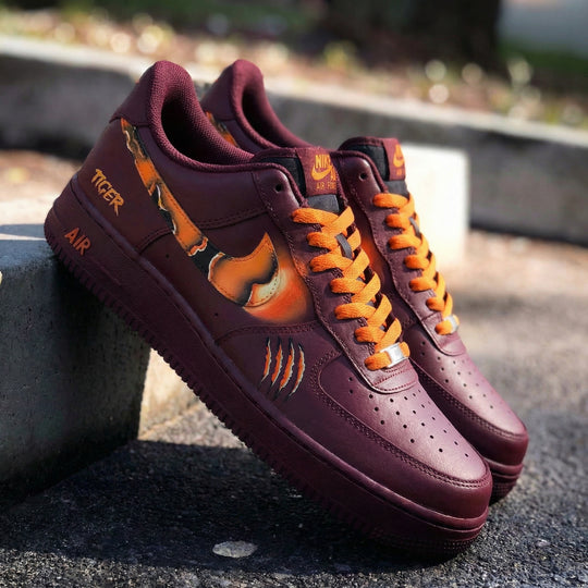 Custom Air Force 1 Burgundy Tiger Theme