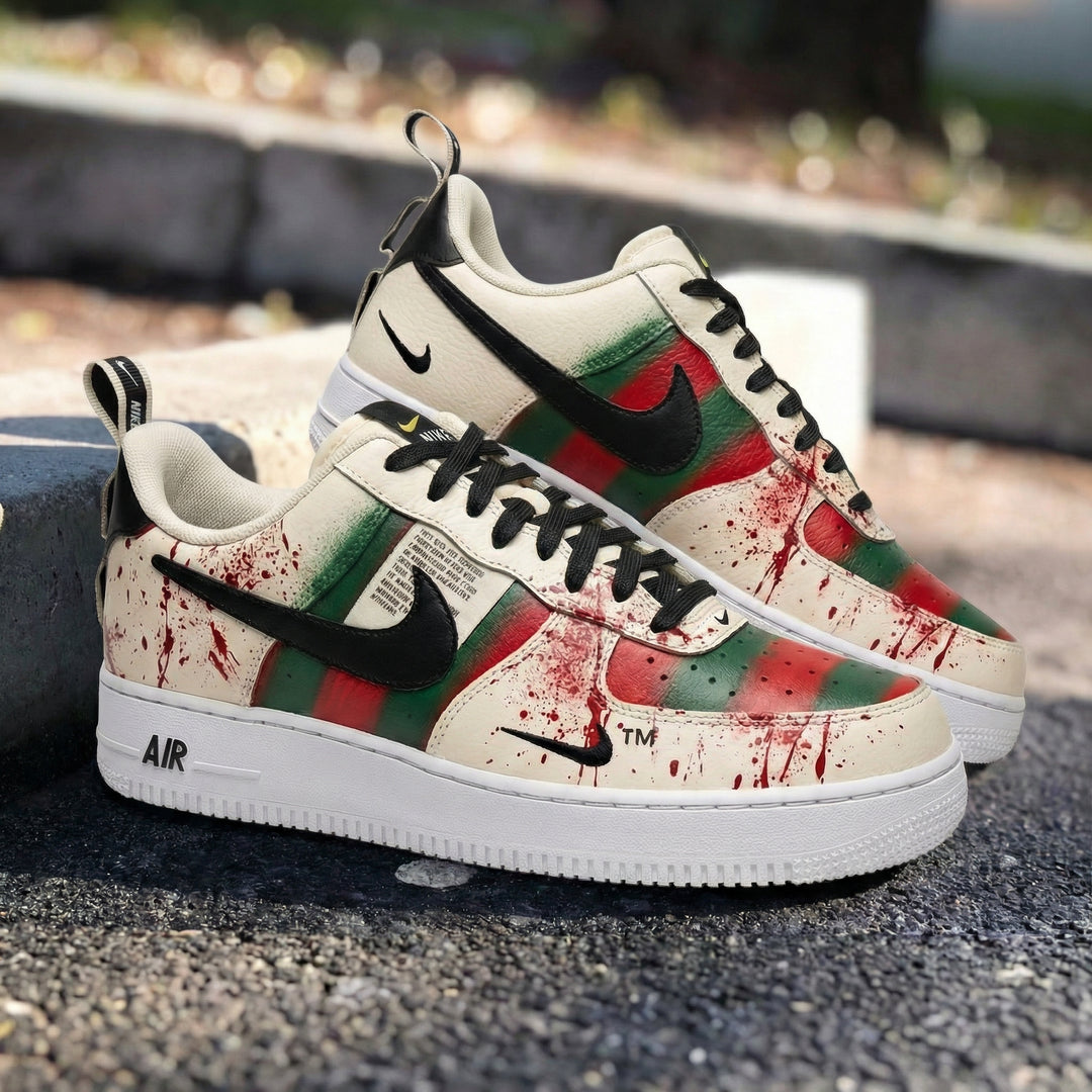 Custom Air Force 1 Cream Green Red Blood - Splatter GG Design